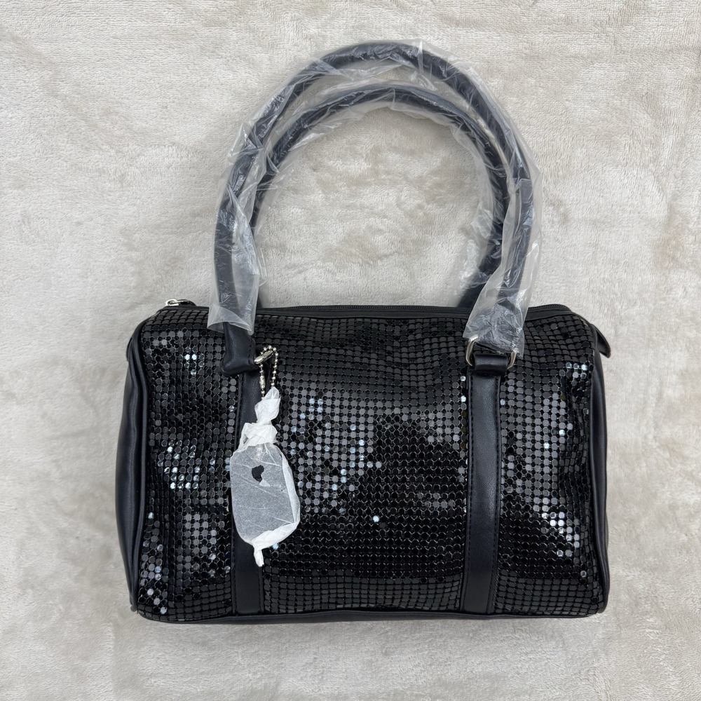 Exclusive For Lancome Black Metallic Mesh Chainmail Purse Rose Charm NWOT